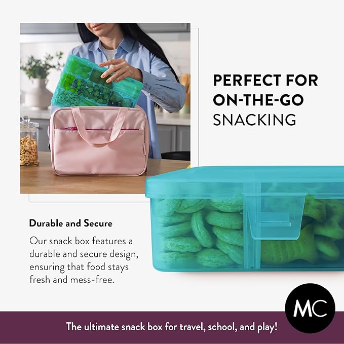 Large Kids Snack Box Containers Set of 2 -100 Labels, BPA-Free, Adjustable Compartments, Dishwasher Safe, Reusable Tray, Food Grade, Meal Prep Container, PARENT TESTED PARENT APPROVED AWARD (Blue)