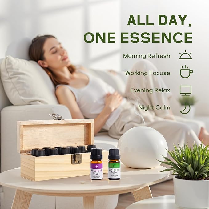 Essential Oils for Diffusers for Home – 12-Pack Essential Oil Set for Sleep & Refreshing Scents – Premium Aromatherapy Diffuser Oils Scents for Home in Wooden Gift Box, Best Gift for Any Occasion