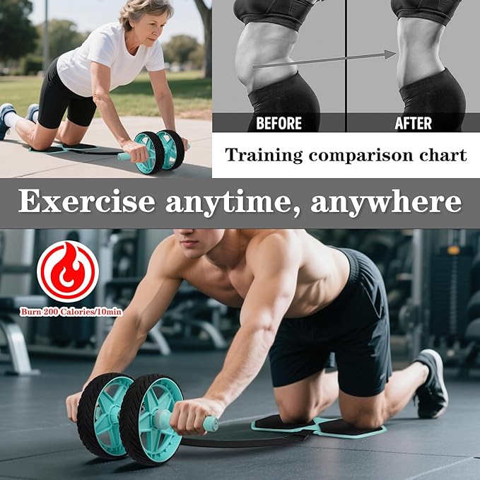 2025 New Double-Wheel Ab Roller for Core Training – Rebound Design with Adjustable Elastic Band, Silent Non-Slip Wheels, Detachable Build, Knee Pad & Bands – Home Gym Gear for Men/Women