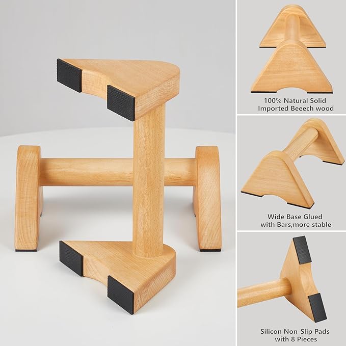 Wooden Push Up Bar Non-Slip Handstands for Floor Workout, Calisthenics Parallettes Bars, Strength Training Pushup Handles for Home Fitness, Gymnastics, Calistenia