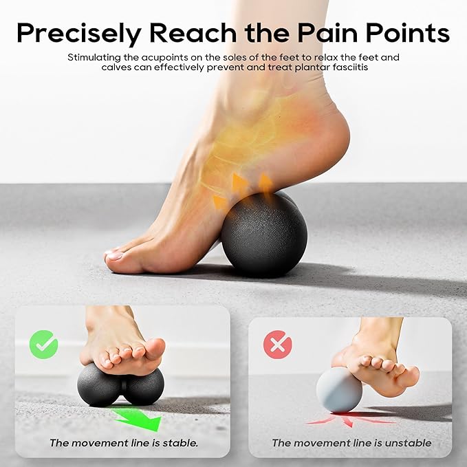 Hard Peanut Massage Ball - Dual Lacrosse Ball for Myofascial Release,Yoga & Deep Tissue Massage,Plantar Fasciitis and Acupoint Pressure Relief - Muscle Relaxer