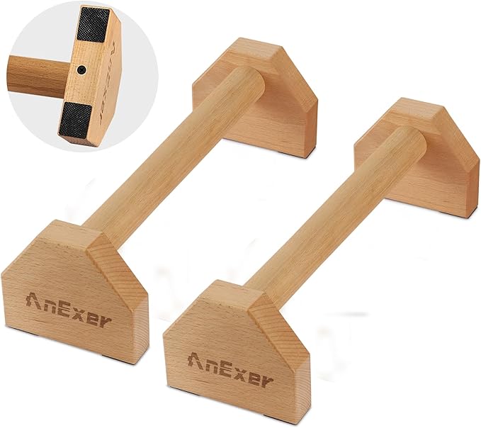 Push Up Stands, Handstand Parallettes Bars, Solid Wood Push Up Bars with Non-Slip Mat Push up Handles for Floor Exercise Home Workout Equipment for Men & Women Strength Training