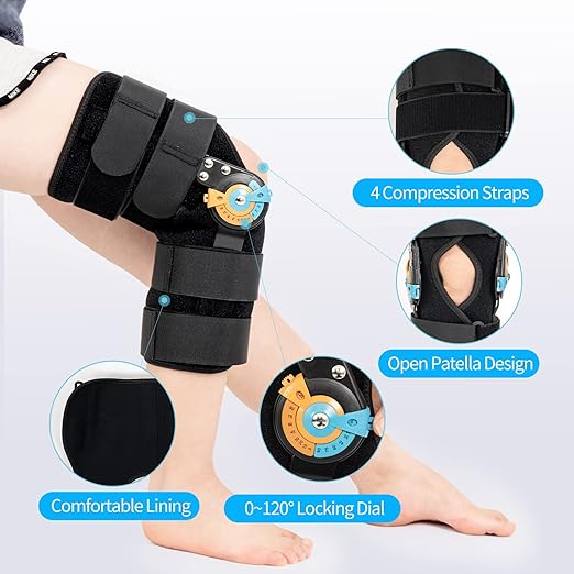Hinged ROM Knee Braces Adjustable Knee Immobilizer Support for Knee Pain ACL MCL PCL Arthritis Meniscus Tear Post OP Recovery for Men and Women Side Stabilizers Torn Meniscus Orthopedic Orthosis (M)