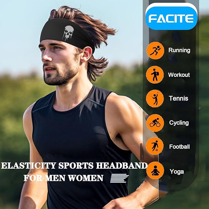 Sports Headbands for Men Sweatbands Sweat Bands Headbands Men 3pcs Workout Cooling Head Bands for Running Hairband for Tennis Football Gym Yoga