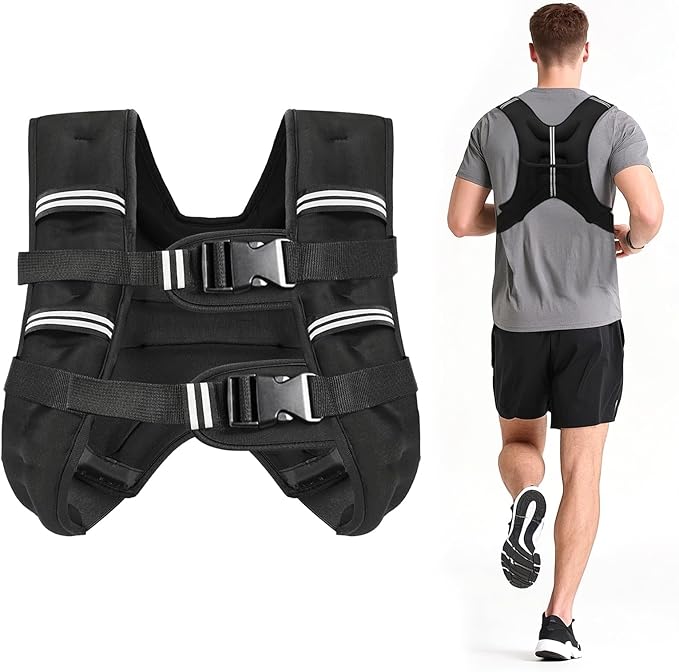 Zikopomi Weighted Vest Woman Man, 6lb/8lb/12lb/16lb/20lb/25lb/30lb Weight Vest with Reflective Stripes for Workout, Strength Training, Running, Fitness, Muscle Building, Weight Loss, Rucking Vest