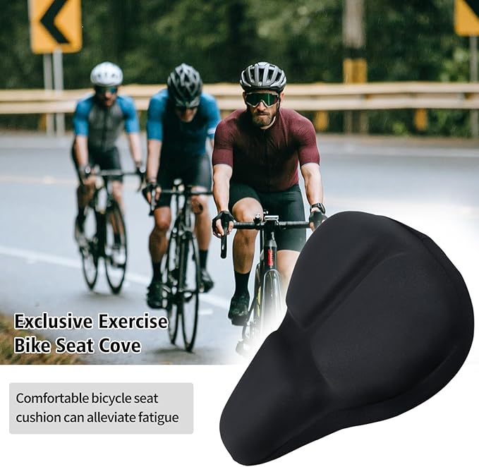 Bike Seat Cover, HUIOK Wide Gel Exercise Bike Seat Cushion for Women Men Comfort, Fits Spin, Stationary and Cruiser Bikes, Indoor Outdoor Cycling, Water Dust Resistant Cover Included
