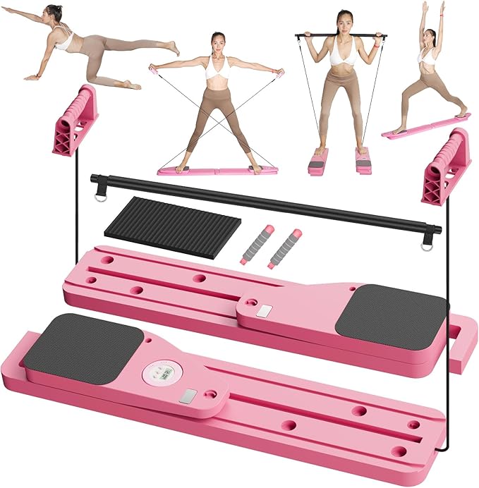 BIGWET Pilates Board, Pilates Reformer for Home, Portable Pilates Equipment, 8 in 1 Pilates Kit, Pilates Essentials Kit for Women