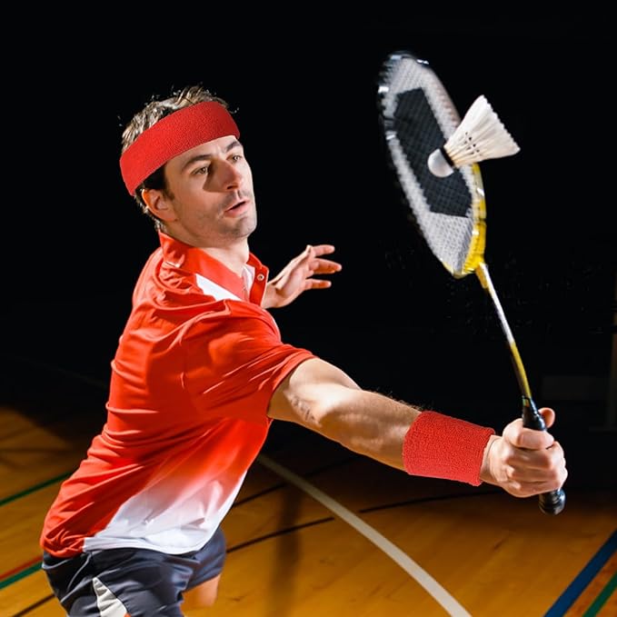 24 Pcs Neon Sweatbands Set Include 8 Pcs Sports Headband and 16 Pcs Cotton Wristbands 80s Neon Sweat Bands Bulk for Gym, Tennis, Basketball, Running, Exercise