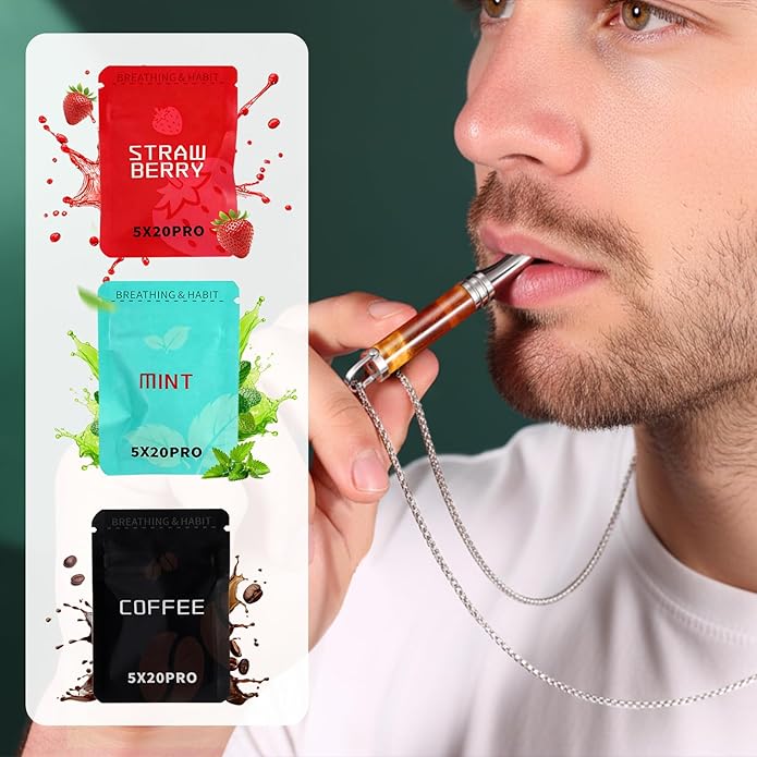 Breathing Necklace, Breathe Free Necklace for Stress Relief, Meditation & Relaxation, Anxiety Necklace Mindful Breathefree Calm Tool with Plant Cores, Natural Switch from Bad Habit