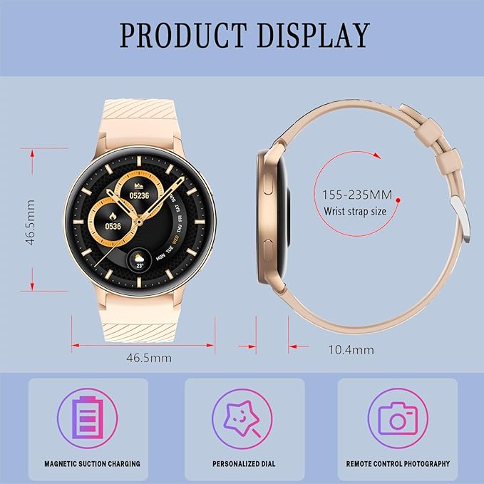 FILIEKEU Women Smart Watch Bluetooth Calls IP67 Waterproof Sport Fitness Tracker 1.39" HD Full Touch Screen Rose Golden mesh SmartWatches for Android iOS
