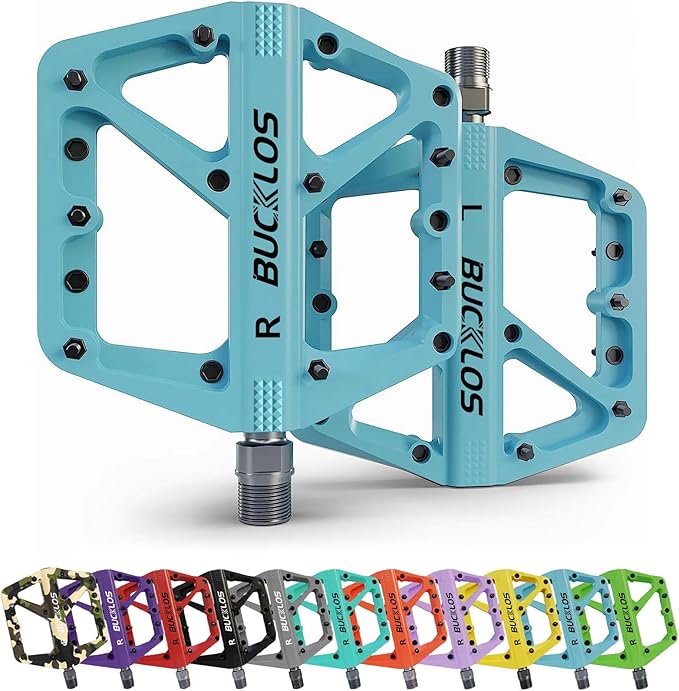 BUCKLOS Mountain Bike Pedals MTB Pedals Flat, Adult Bicycle Road Bike Large Platform Nylon Non-Slip Pedal for Gravel Bike/Hybrid Bike 9/16"