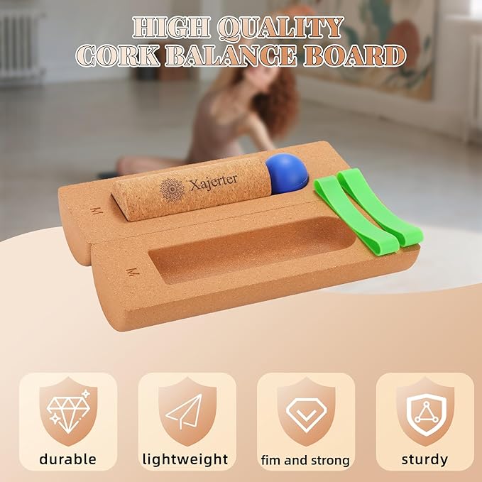 Balance Trainer Cork Balance Board with Manual-12In | Foot Arch Ankle Strengthener | Improve Mobility & Foot Balance Stability & Prevent Foot Ankle Pain-1 Yr