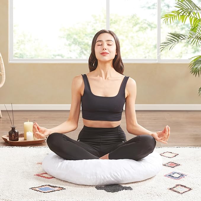 Codi Round Floor Pillow Insert, Large Thick Meditation Cushion, 32 Inch Circular Seating Cushions, Memory Foam Added, Advanced