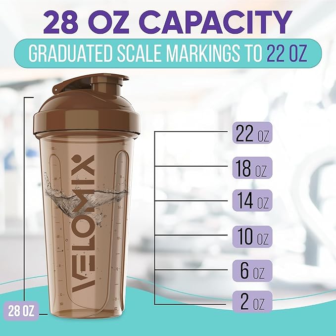 -4 PACK- 28 oz Protein Shaker Bottle for Protein Mixes - 4x Wire Whisk | Leak Proof Shaker Cups for Protein Shakes | Protein Shaker Bottle Pack | Protein Shake Cup (Brown)