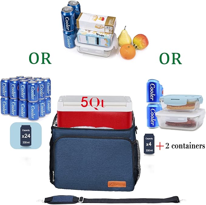 TuErcao Insulated Cooler Bag 6/24 Can Collapsible Leakproof Soft Sided Cooler for Car, Portable Foldable Small Ice Chest for Beach Camping Picnic Travel, 5/15qt Lunch Box for Men Work