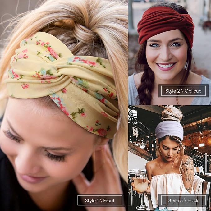 DRESHOW 8 Pcs Women Headbands for Hair Styling, Hair Securing, Workout, Daily Wear. African Wide Turban Vintage Wrap Style. 95% Polyester, 5% Spandex. One Size Fits Most. 8 Count (Pack of 1)