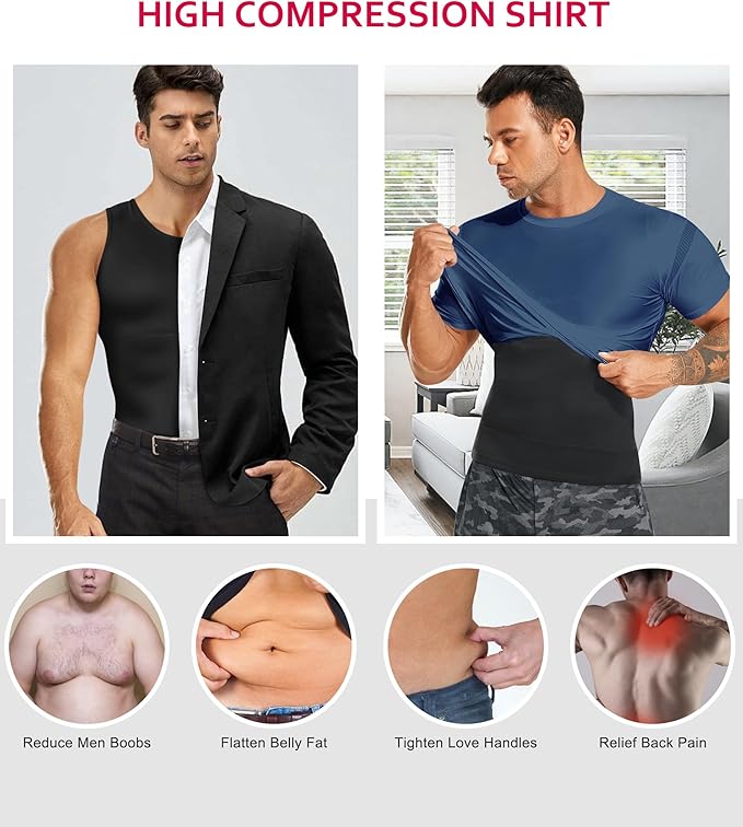 Gotoly Men Compression Shirt Shapewear Slimming Body Shaper Vest Undershirt Tummy Control Tank Top
