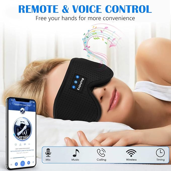 Sleep Headphones, Sleep Mask Bluetooth Wireless Music Eye Mask, Sleeping Headphones for Side Sleepers Sleep Mask with Bluetooth Headphones Ultra-Thin Stereo Speakers for Sleeping (Black)