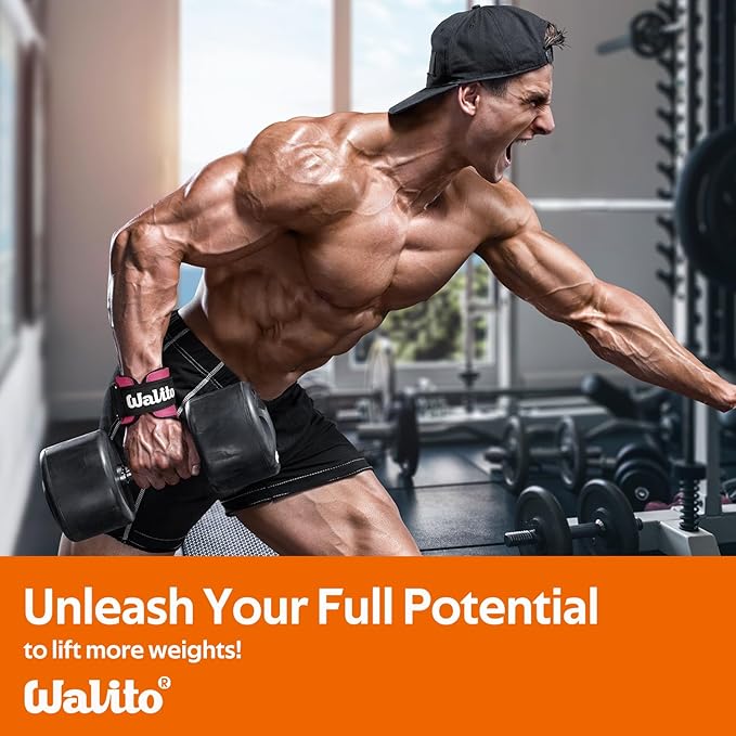 WALITO Weight Lifting Wrist Strap, Double Leather Weightlifting Wrist Straps for Gym Strength Training, Neoprene Padded Wrist Wraps - for Men & Women (Pair)