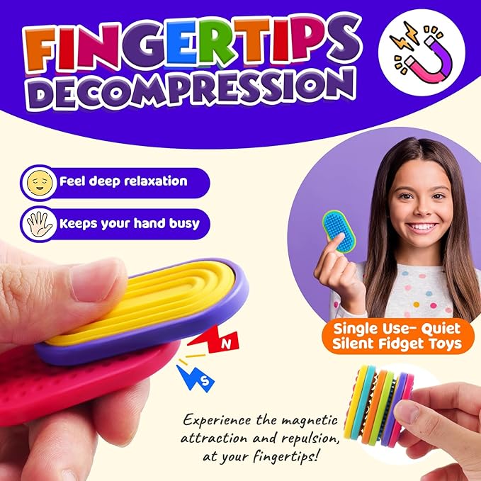 Sensory Fidget Magnet Toys for Kids: Silicone Magnetic Sliders Stress Fidgets for Autism, Anxiety Relief Small Fidget Toys for Adults Office Desk / Travel Classroom Must Haves, Stocking Stuffers Gifts