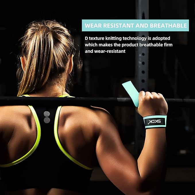 SKDK Cotton Hard Pull Wrist Lifting Straps Grips Band-Deadlift Straps with Neoprene Cushioned Wrist Padded and Anti-Skid Silicone - for Weightlifting, Bodybuilding, Xfit, Strength Training