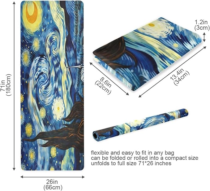 Starry Night Van Gogh Yoga Mat Non Slip Thick Pilates Fitness Mats Portable Exercise Mats for Home Workout Gym 71 * 26 inches