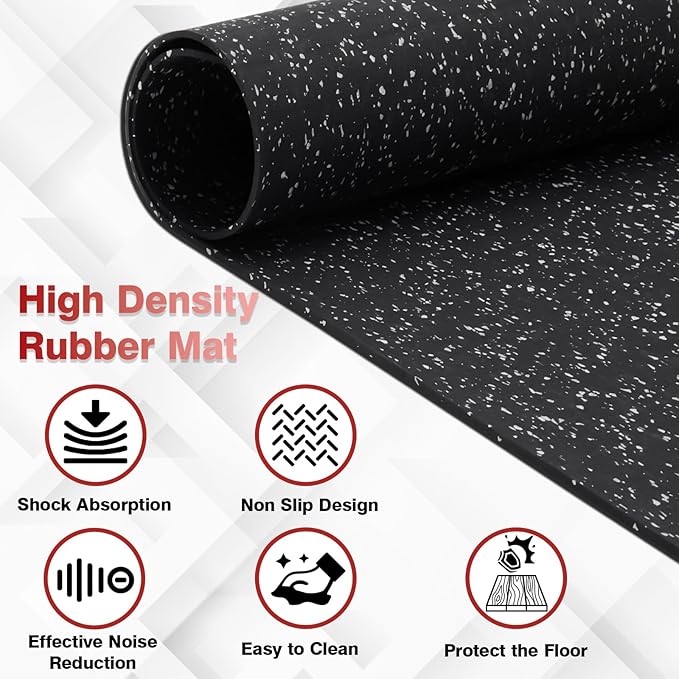 Treadmill Mat for Hardwood Floors - 100% Recycled Rubber Mat for Home Gym Flooring, Durable Workout Fitness Mats, Walking Pad Exercise Bike Equipment Mat, Non-Slip 0.16" Thick, Grey