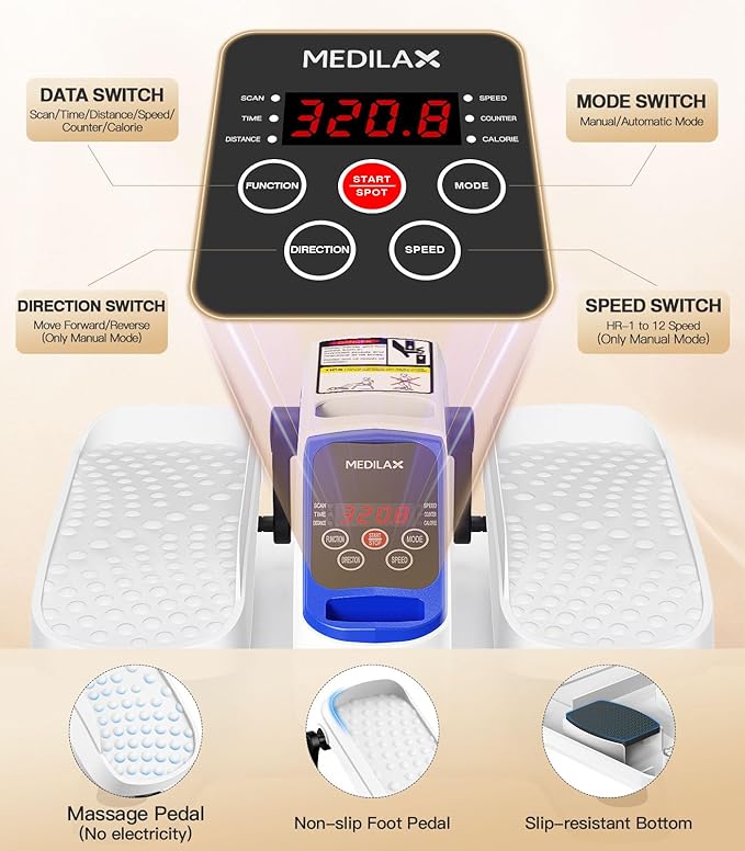 Under Desk Elliptical Machine,Ellipse Leg Exerciser Electric with Remoter,12 Manual Adjustable Speed and 3 Automatic Speed,Portable Seated Pedal Exerciser for Seniors,Adults,Home,Office