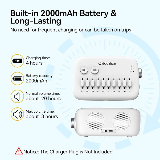 White Noise Sound Machine for Sleep with Slider Rail Button for DIY, Rechargeable & Adjustable Volume Sound Machine with 30 Soothing Sounds & Timers for Travel,Insomnia,Adults (Sleek White)