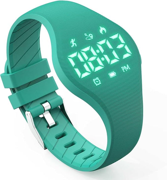 Kids Led Fitness Tracker Watch for Boys Girls, No App, Digital Sport Wristwatch, Waterproof, with Pedometer Alarm Clock, for Teens Children Students Ages 5-16 (deep Green)