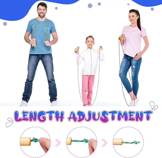 Aoriher 12 Pcs Jump Ropes for Kids Adjustable 7 ft Cotton Skipping Ropes with Wooden Handle for Students Fitness Outdoor Exercise Workout Fun Activity, Random Color