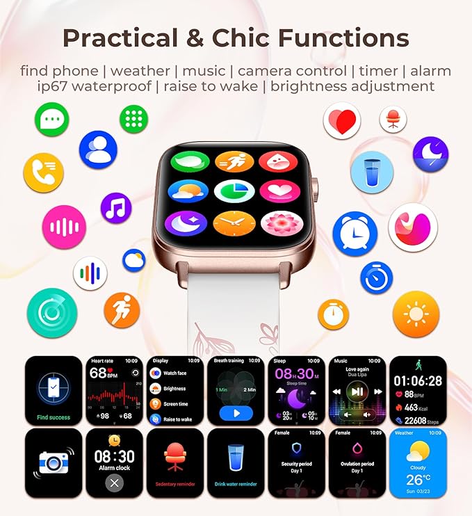 Iaret Smart Watch for Women, 1.83" HD Fitness Tracker with 4 Bands, Answer/Make Calls, Heart Rate/Sleep/SpO2/Step Tracking, 100+ Sport Modes, Android/iPhone Compatible Gift (Rose Gold)