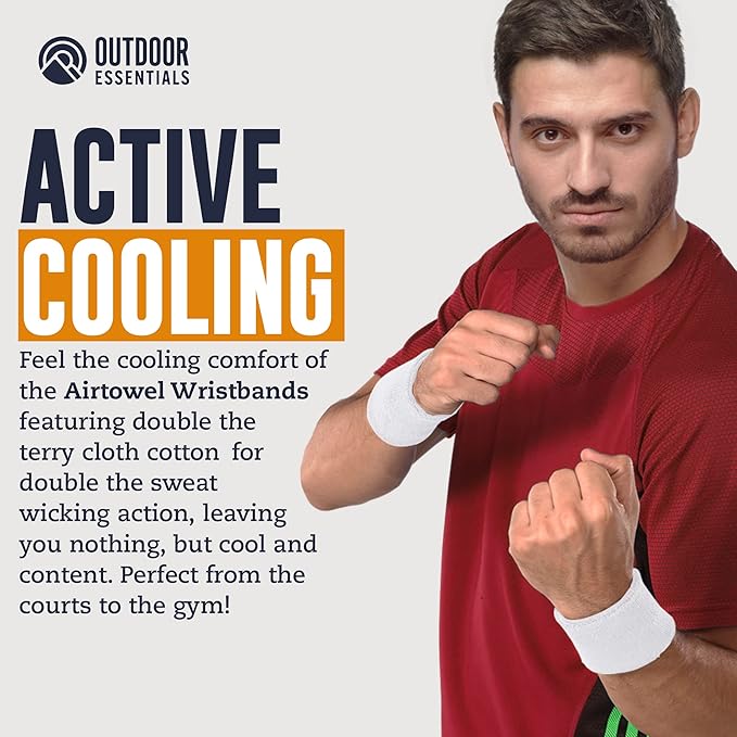 OutdoorEssentials Sweatbands & Wristbands - Wrist Sweat Bands Headbands for Men & Women - Multipack Terry Cloth Headbands or Wrist Bands for Working Out, Tennis, Basketball, Football, Gymnastics