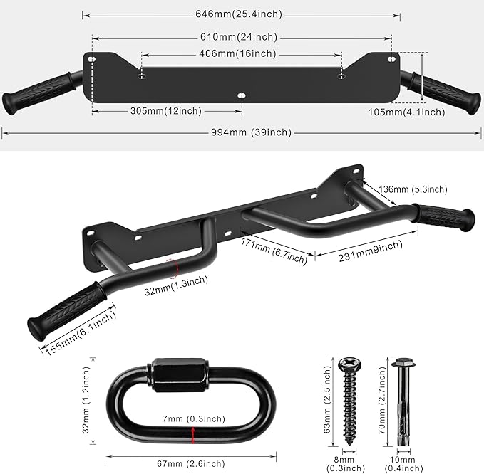 SELEWARE Heavy Duty Wall Mounted Doorway Pull Up Bar Multifunctional Joist Mount Chin Up Bar with Resistance Band Hooks & Ball Finger Training, Fully Welded Steel Construction Support to 600LBS