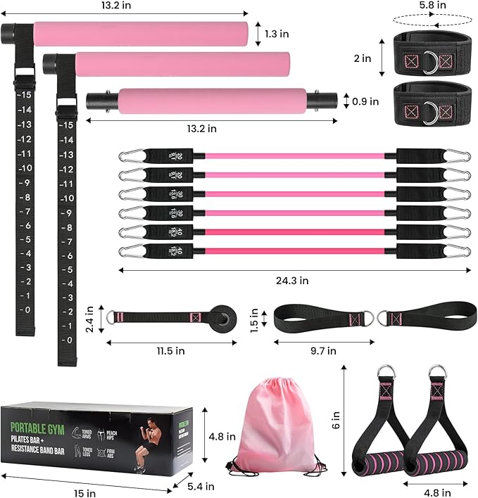 Upgraded Pilates Bar Kit, Durable Pilates Bar Kit with Resistance Bands for Women & Men -with Workout Guide Perfect for Beginner - Pilates Equipment for Home, Gym, Travel, Office Use