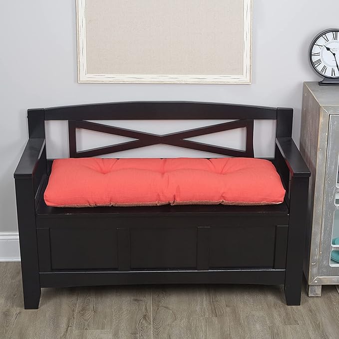 Klear Vu The Gripper Omega Non-Slip Tufted Bench Cushion for Indoor Furniture, Entryway Storage, Bay Window, Corner Nook or Piano Seat, 27 Inches, 16 Coral