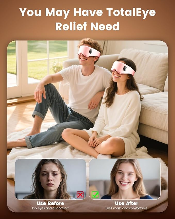 Heated Eye Mask - Cordless Eye Mask for Dry Eyes |4 Heating Levels |Timer Shutoff Functions|Washable Dry Eye Relief|1500mAh|Sleep & Travel Essential|Silk Fabric