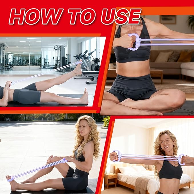 6 Gear Adjustable Resistance Bands, Fitness Resistance Bands Exercise Bands with Comfort Grips, Unisex, for Arms, Chest Extender, Home Workout, Fitness, Pilates