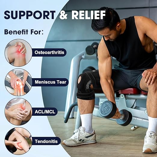 NEENCA ELITE Knee Brace for Men & Women - Open-Back Knee Support with Side Stabilizers & Patella Support for Meniscus Tear, Arthritis Pain, Injury Recovery, Running, Sports (Black, X-Large)