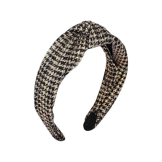 Madison Tyler Headbands for Women | Fashion Boho Headbands Top Knotted With Rhinestones Elastic Workout Hairbands | Outdoor and Party Headbands for Women Non Slip. (BLACK AND GOLD LACE)