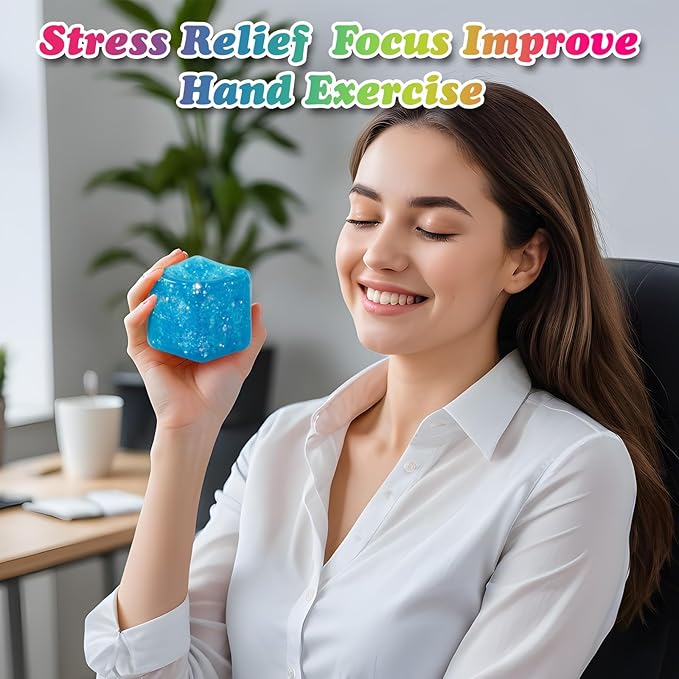 3Pack Slow Rise Glitter Squishy Cube Square Ice Cube Malt Sugar Stress Balls for Adults&Kids, Nice Stress Cube, Sensory Fidget Toys for Mellow and Chill, Classroom Treasure Box(Purple/Pink/Blue)