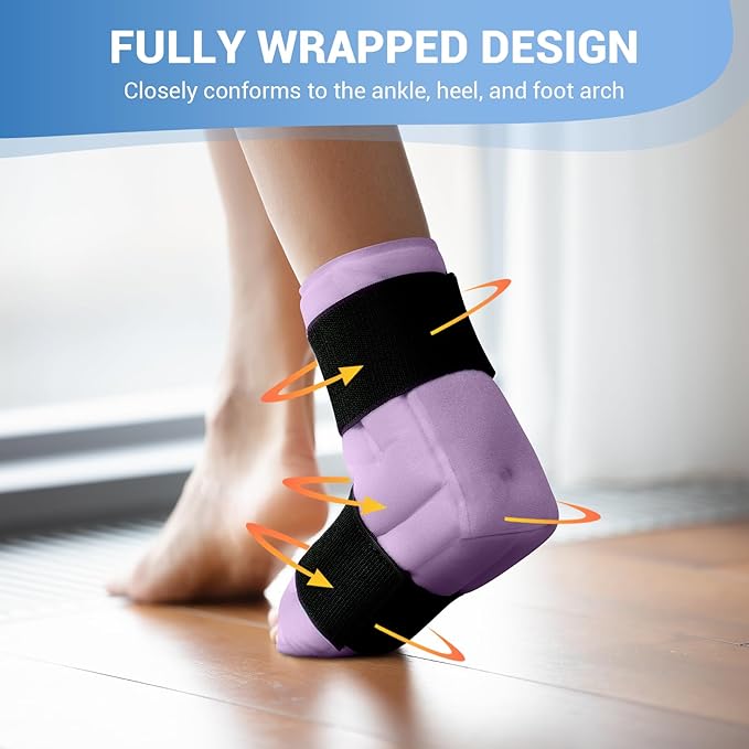 Comfytemp Large Ankle Foot Ice Pack Wrap for Plantar Fasciitis Relief, Feet Brace for Sprained Ankle, Heel Spur, Swelling, Tendonitis, Pain, Hot & Cold Therapy, Surgery Get Well Gift, 1 Pack (Purple)