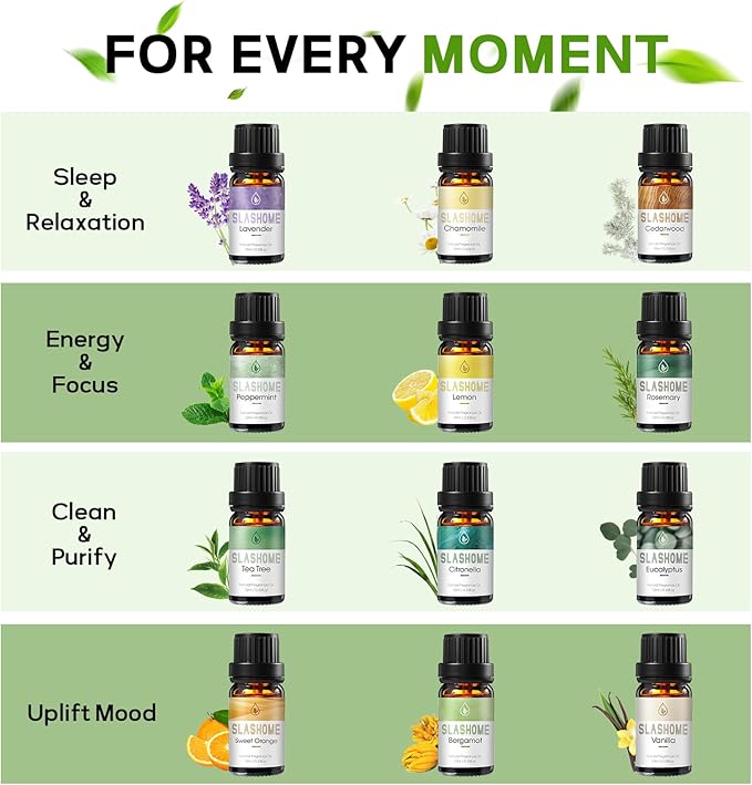Essential Oils for Diffusers for Home – 12-Pack Essential Oil Set for Sleep & Refreshing Scents – Premium Aromatherapy Diffuser Oils Scents for Home in Wooden Gift Box, Best Gift for Any Occasion