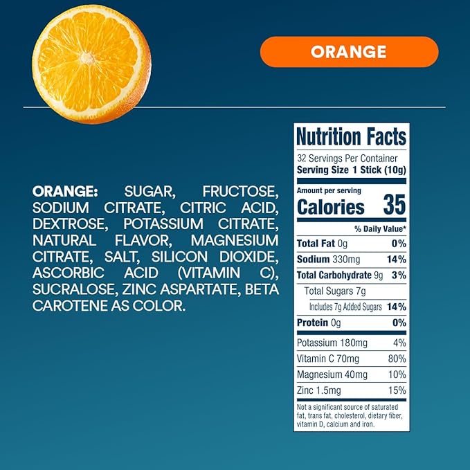 DripDrop Hydration Packets - Orange - Single Serve Electrolytes Powder Drink Mix - Non-GMO, Gluten Free, Vegan - 32 Sticks