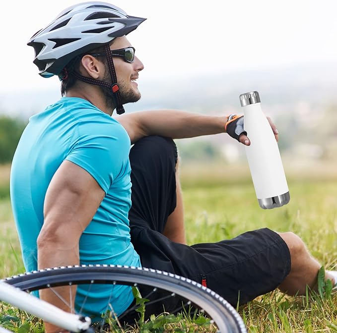 VEGOND 17oz Stainless Steel Water Bottles Bulk, Reusable Metal Sports Bottle Keeps Drink Hot and Cold, BPA Free Double Wall Vacuum Insulated Cola Shape Bottles for Camping, Gym, 4 Pack