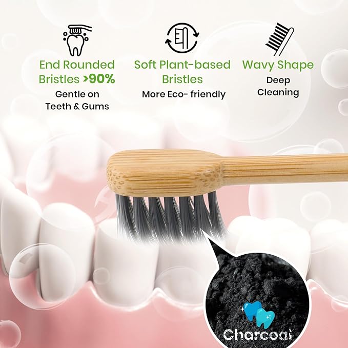 Bamboo Toothbrush Heads Compatible with AquaSonic, Soft Charcoal Infused Bristles, Whitening & Deep Cleaning