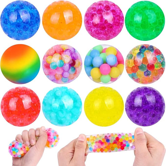 Squishy Balls for Adult Stress Relief - 12pc Set with Squeeze Fidget Balls for Party Favors & Gifts