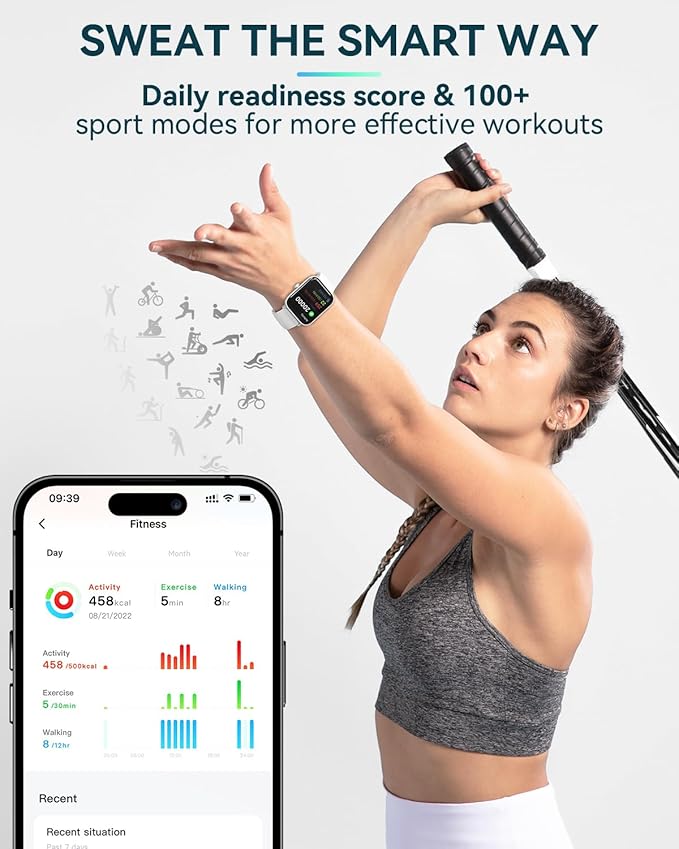 aeac Smart Watches for Women Men Android & iPhone, Alexa Built-in, 1.8" Touch Screen Fitness Tracker with Answer/Make Calls, IP68 Waterproof Heart Rate/Sleep/SpO2 Monitor, Pedometer, 110+ Sport Modes