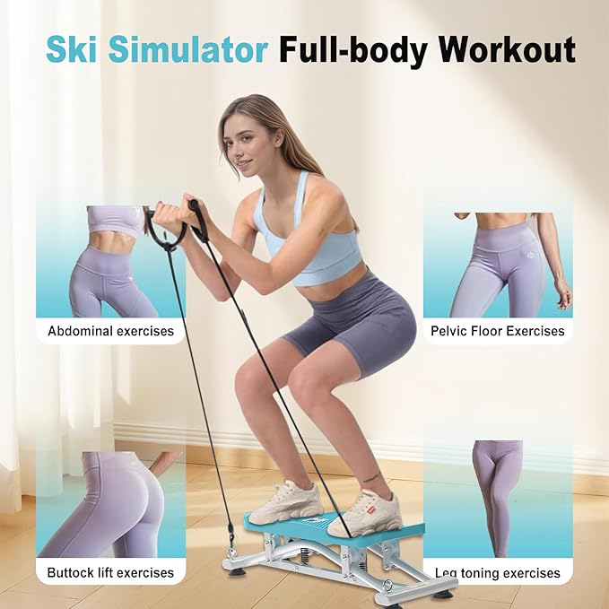 Ski Balancing Machine & Balance Board Trainer - Heavy-Duty 300LB Capacity Wobble Board with Resistance Bands & LCD Display for Cardio, Core and Full-Body Workouts