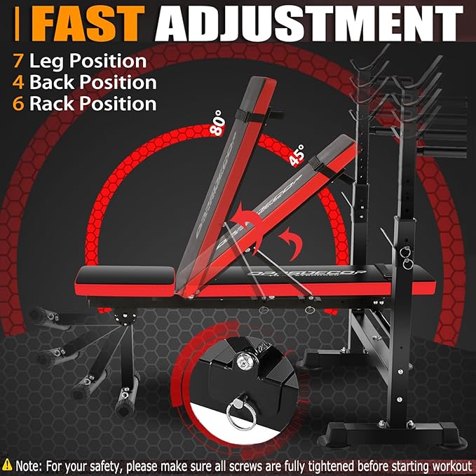 OPPSDECOR 6 in 1 660lbs Weight Bench with Leg Extension and Leg Curl, Foldable Bench Press Set and Squat Barbell Rack with Preacher Curl, Adjustable Workout Bench for Home Gym Strength Training PXZXYX1